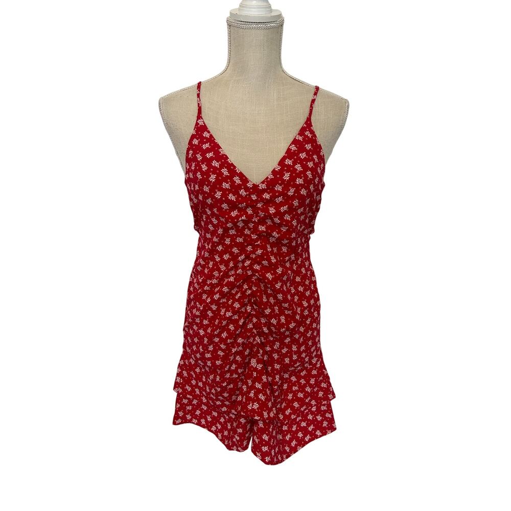 Lezat Havanna Summers Red and White Floral Ruched Sun Dress - S